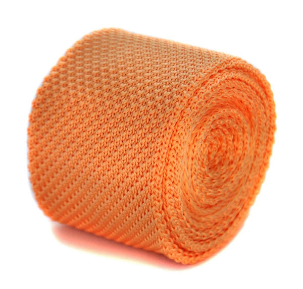 plain peach orange skinny knitted tie with pointed end